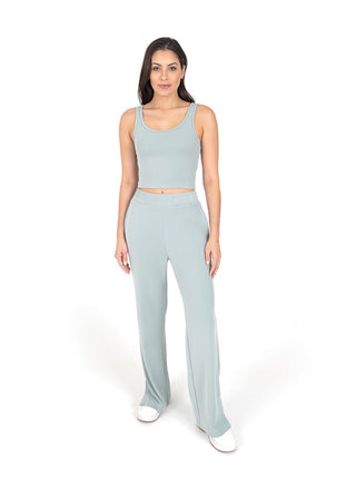 L'COUTURE Cloudsoft Rib Lounge Palazzo Pant Sage