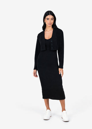 L'COUTURE Rib Knit Lounge Cropped Cardigan Black