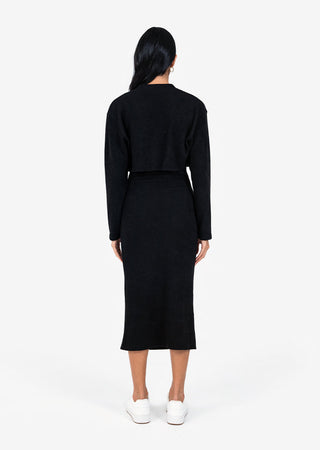 L'COUTURE Rib Knit Lounge Cropped Cardigan Black