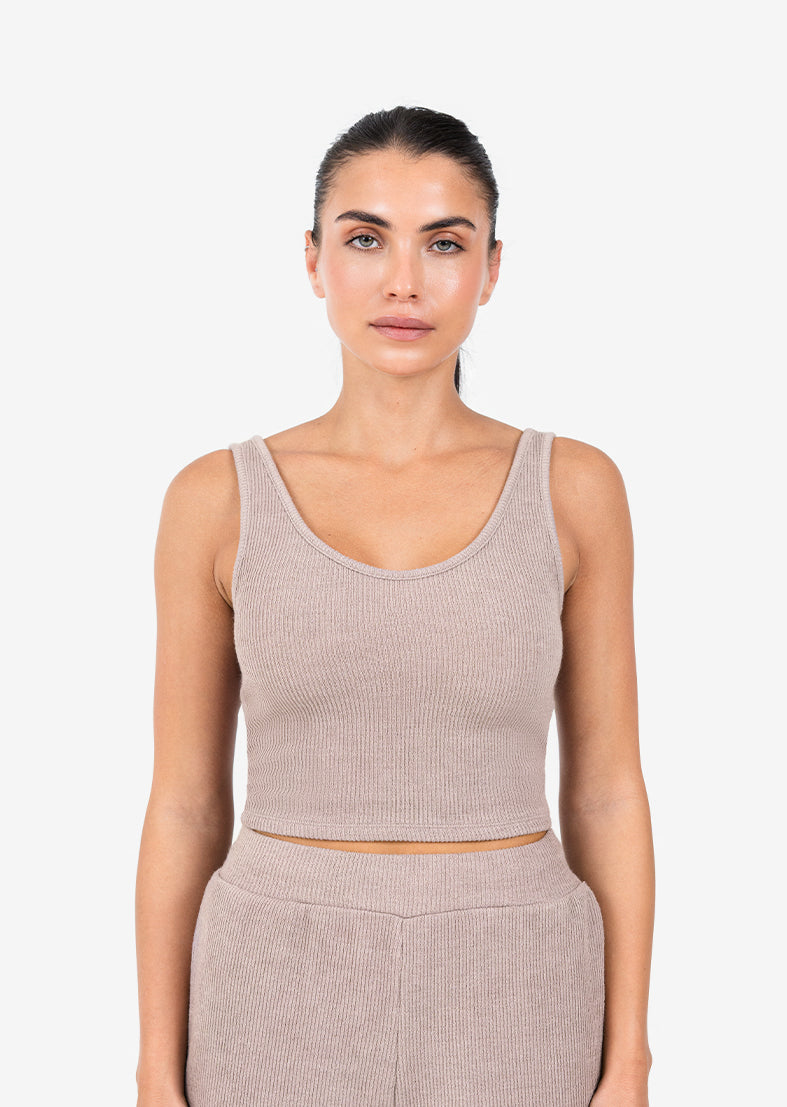 Rib Knit Lounge Cropped Tank Taupe FINAL SALE