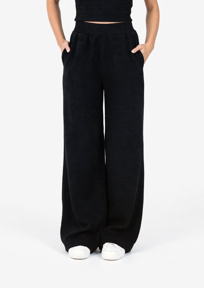 Rib Knit Lounge Palazzo Pant Black FINAL SALE