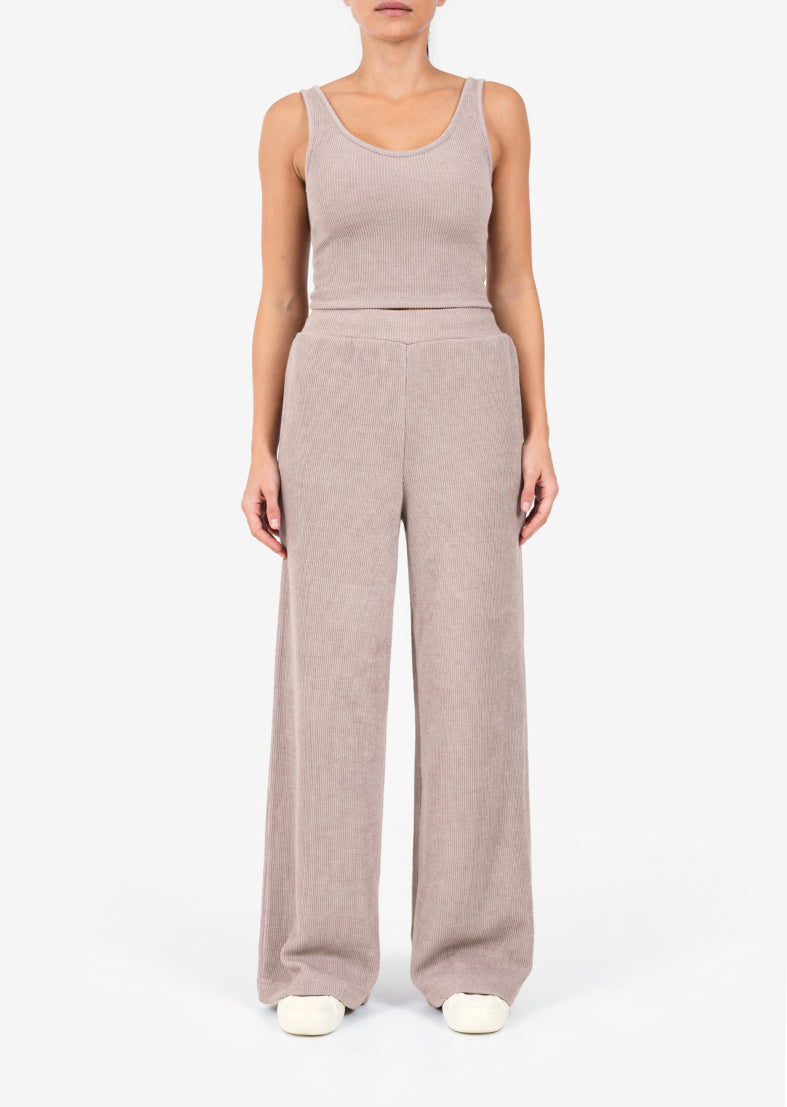 Rib Knit Lounge Palazzo Pant Taupe FINAL SALE