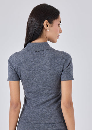 Women's Polo Top Grey Marl