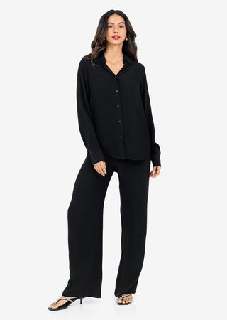 LC Plisse Split Hem Shirt Black