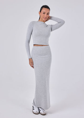 Women's Slash Neck Top Grey Marl