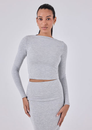 Women's Slash Neck Top Grey Marl