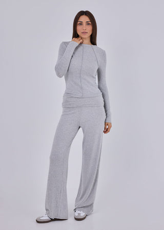 Women's Slash Neck Top Grey Marl